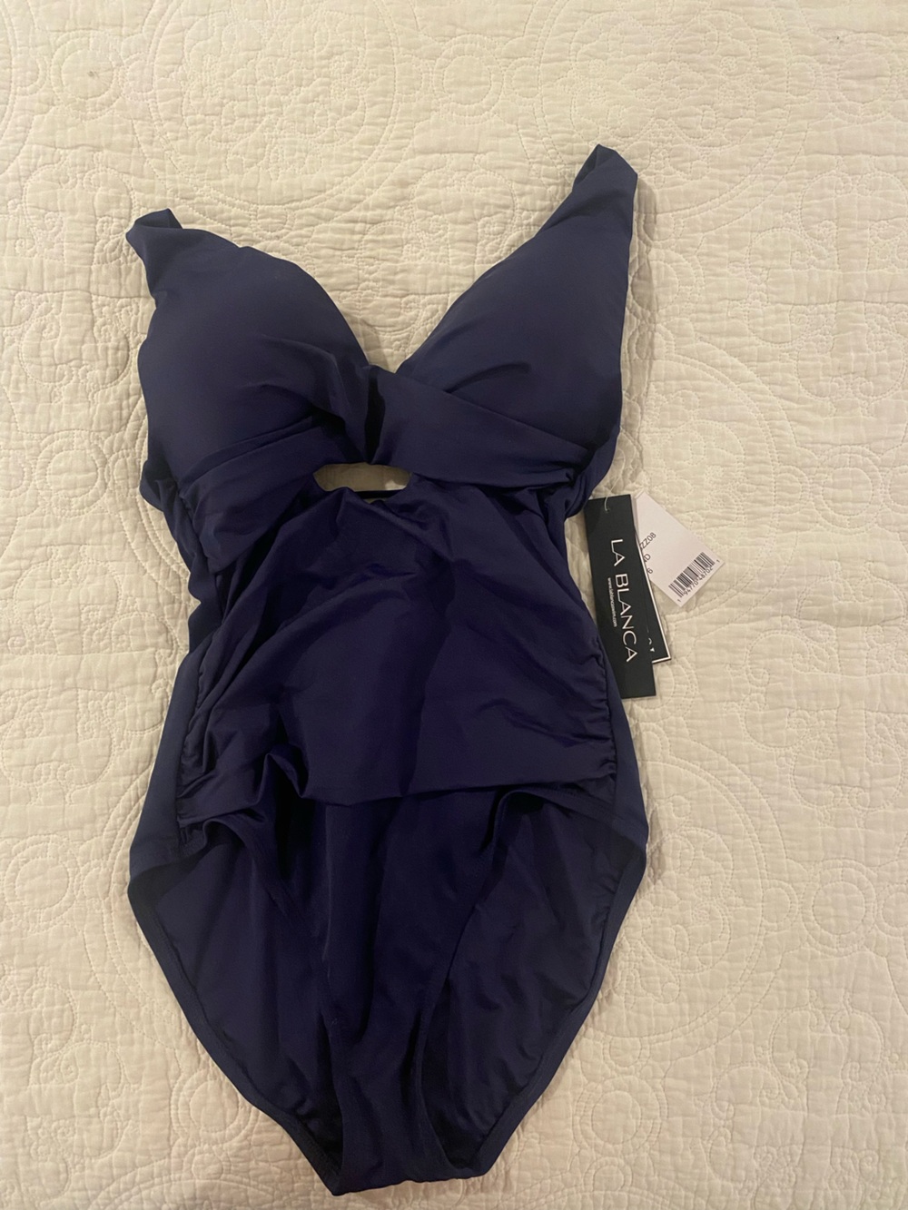 La Blanca Navy Blue Island Goddess Twist Keyhole One-Piece Swimsuit